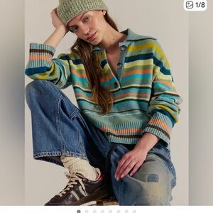 Free People Trading Up Striped Polo Sweater XS S
